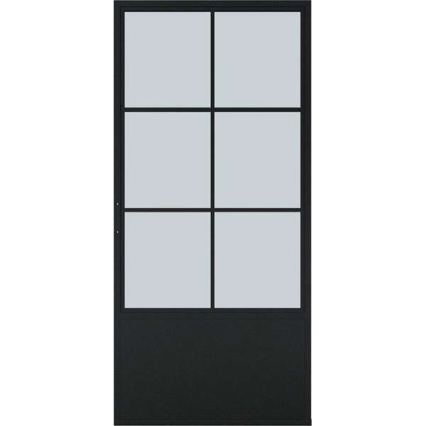 Barnwoodweb Schuifdeur staal en glas 6 vaks kickplate helder glas 100x235 | Inclusief schuifdeursysteem en deurgreep