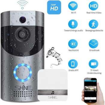 Video deurbel met Camera en WiFi - 2.4 GHz - Intercom - Incl. Cloud-storage & Chime met 52 melodieën