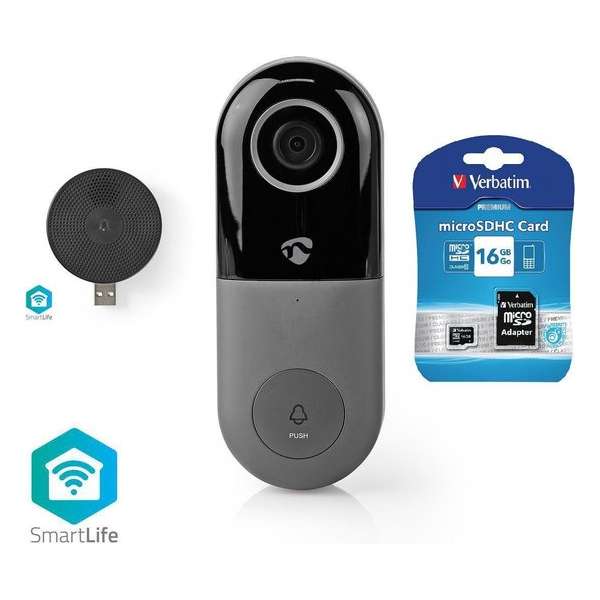 Wi-Fi Smart Videodeurbel met draadloze gong en 16 gb geheugen kaart | Bediening via App | microSD-Sleuf | HD 720p