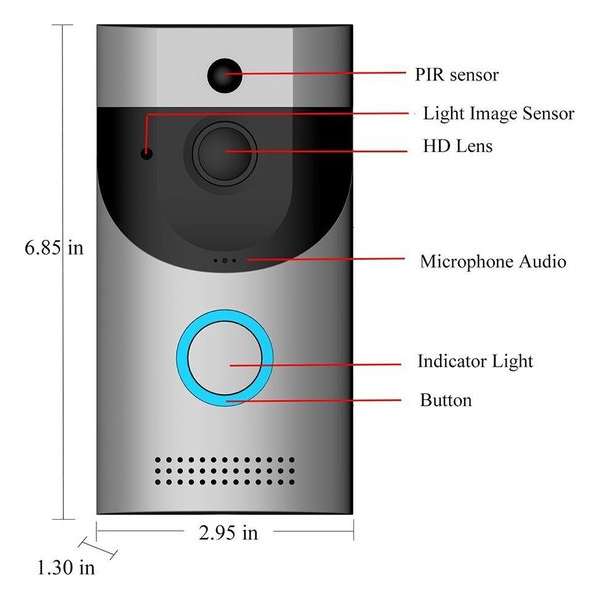 WIFI Smart Home deurbel met camera - intercom (zilverkleurig)