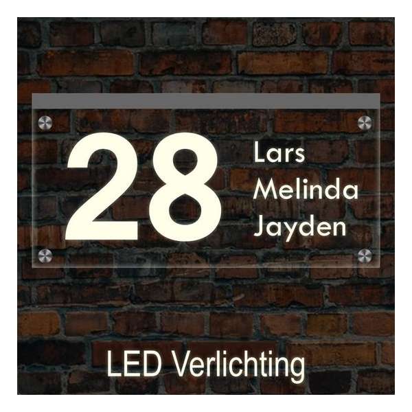 Naambord met LED verlichting 30x15 cm – Zelf ontwerpen – 1 Jaar Garantie – Modern Naambord