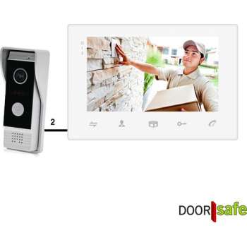 Bedrade deurbel met camera, wit, 2 draads, gratis opslag beelden op SD-kaart, 7 inch scherm - Doorsafe 7210