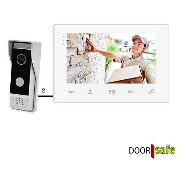 Bedrade deurbel met camera, wit, 2 draads, gratis opslag beelden op SD-kaart, 7 inch scherm - Doorsafe 7210