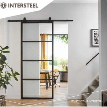 Intersteel DIY-schuifdeur Cubo zwart incl. transparant glas 2350x980x28mm + zwart ophangsysteem Basic Top