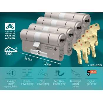 M&C Condor - Cilinderslot - SKG*** - 4 STUKS Gelijksluitend - 32x32 mm - Politiekeurmerk Veilig Wonen