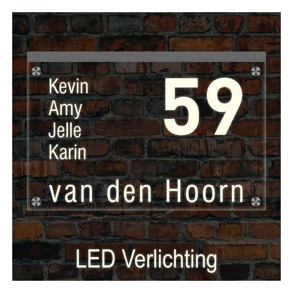 Naambord met LED verlichting 30x20 cm – Zelf ontwerpen – 1 Jaar Garantie – Modern Naambord