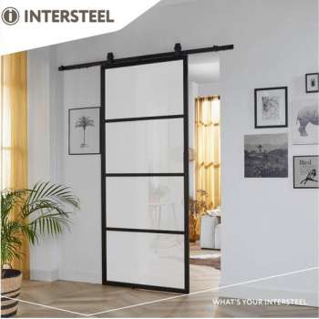 Intersteel DIY-schuifdeur Cubo zwart incl. matglas 2150x980x28mm + zwart ophangsysteem Basic Top