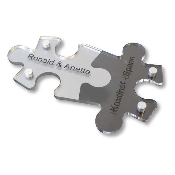 Namen enzo! Naambordje Puzzelstuk (4-delig) van RVS look 25x25 cm