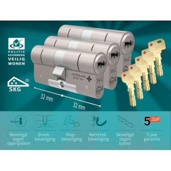 M&C Condor - Cilinderslot - SKG*** - 3 STUKS Gelijksluitend - 32x32 mm - Politiekeurmerk Veilig Wonen