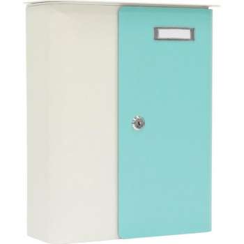 Rottner Brievenbus Splashy Wit  met Turquoise Deur|35,7x29,5x10cm