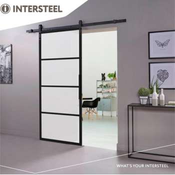 Intersteel DIY-schuifdeur Cubo zwart incl. matglas 2350x980x28mm + zwart ophangsysteem Basic