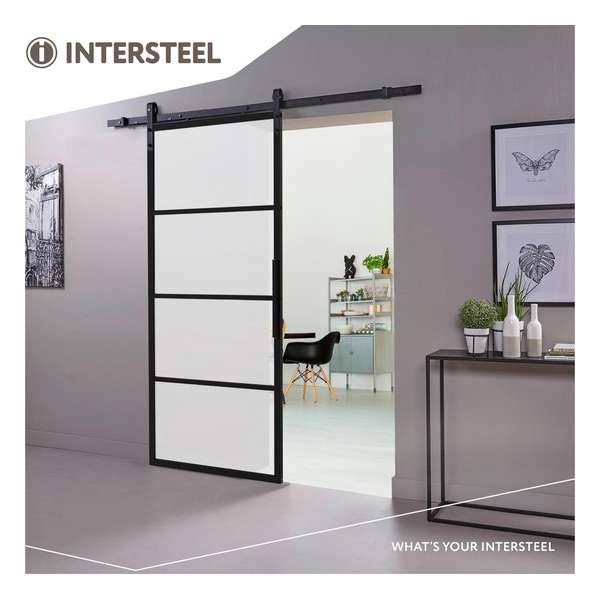 Intersteel DIY-schuifdeur Cubo zwart incl. matglas 2350x980x28mm + zwart ophangsysteem Basic