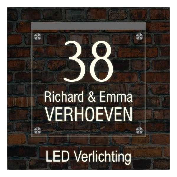 Naambord met LED verlichting 20x20 cm – Zelf ontwerpen – 1 Jaar Garantie – Modern Naambord