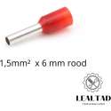 Adereindhuls 1,5 mm² x 6 mm rood 100 stuks | Ferrule | Draadhuls | Adereindhulzen | Eindverbinder