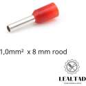 Adereindhuls 1,0 mm² x 8 mm rood 100 stuks | Ferrule | Draadhuls | Adereindhulzen | Eindverbinder