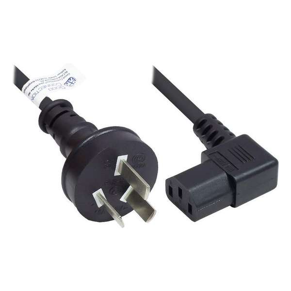 Good Connections Apparaatsnoer met haakse C13 plug en rechte type I stekker (China) - 3x 0,75mm / zwart - 1,8 meter