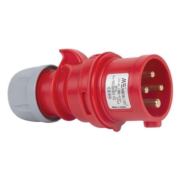 Mete - CEE male 4 polig 6H 16A IP44 kracht - rood - stekker 380-415VAC