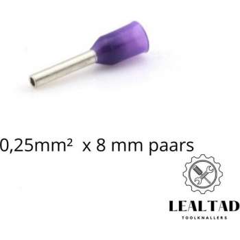 Adereindhuls 0,25 mm² x 8 mm paars 100 stuks | Ferrule | Draadhuls | Adereindhulzen | Eindverbinder