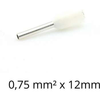 Adereindhuls 0,75 mm² x 12 mm wit 100 stuks | Ferrule | Draadhuls | Adereindhulzen | Eindverbinder