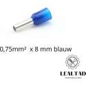 Adereindhuls 0,75 mm² x 8 mm blauw 100 stuks | Ferrule | Draadhuls | Adereindhulzen | Eindverbinder