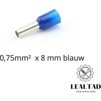 Adereindhuls 0,75 mm² x 8 mm blauw 100 stuks | Ferrule | Draadhuls | Adereindhulzen | Eindverbinder