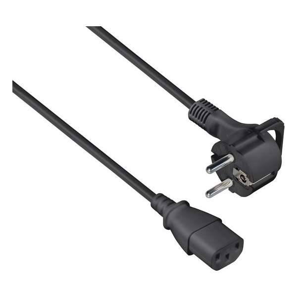 Transmedia Apparaatsnoer met rechte C13 plug en platte stekker - 3x 1,00mm / zwart - 2,5 meter