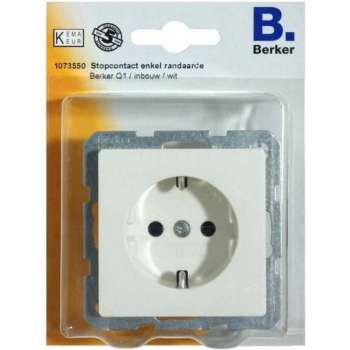 BERKER Q1 stopcontact enkel met randaarde, inbouw | WIT