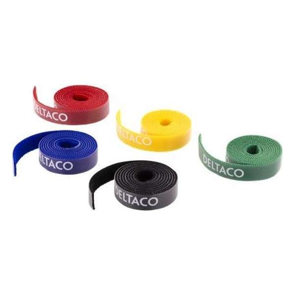 DELTACO CM01, Kabelbinder set, klittenband in verschillende kleuren 5-pak