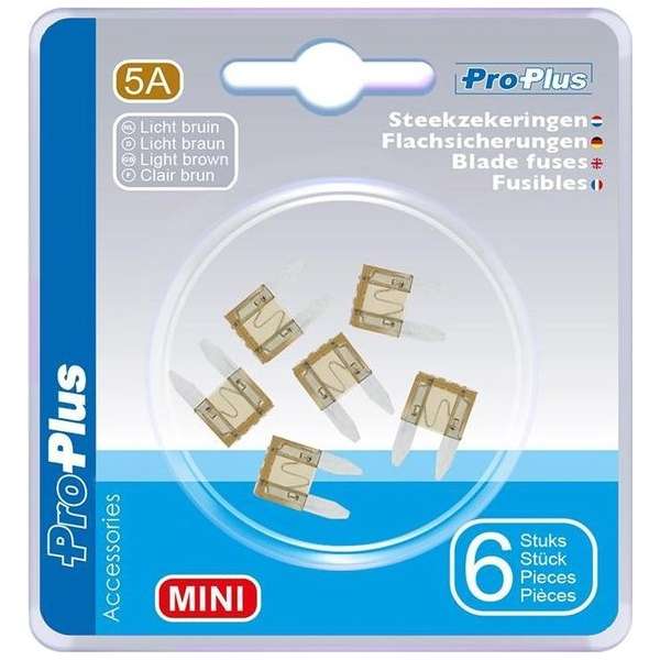 Proplus Autozekering Mini 5a Lichtbruin In Blister 6 Stuks