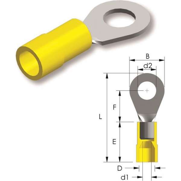 Nylon ringtong M5 Geel 25st - Kabelschoen - AMP connector