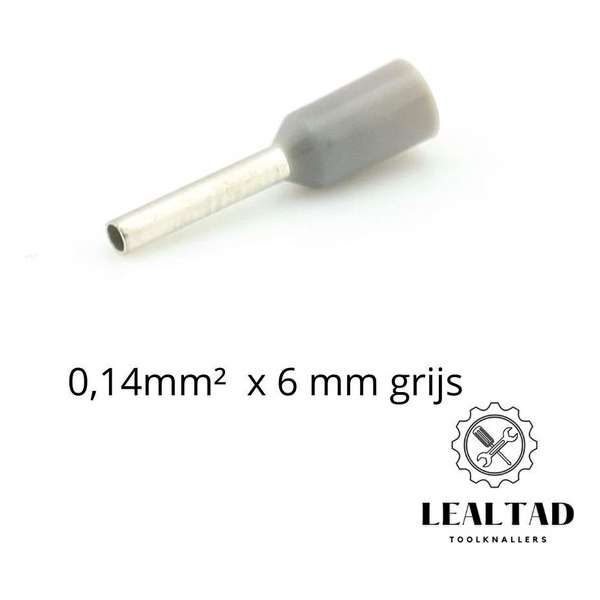 Adereindhuls 0,14 mm² x 6 mm grijs 100 stuks | Ferrule | Draadhuls | Adereindhulzen | Eindverbinder