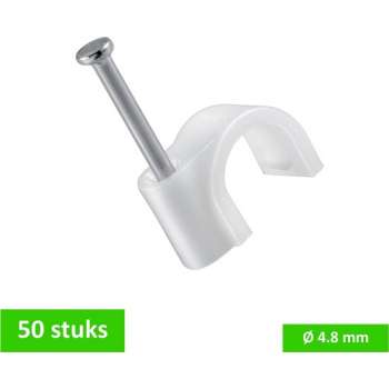 TQ4U kabelclip / spijkerclip rond | voor kabel tot Ø 4.8 mm | kunststof | met stalen nagel 17 mm | wit | 50 STUKS