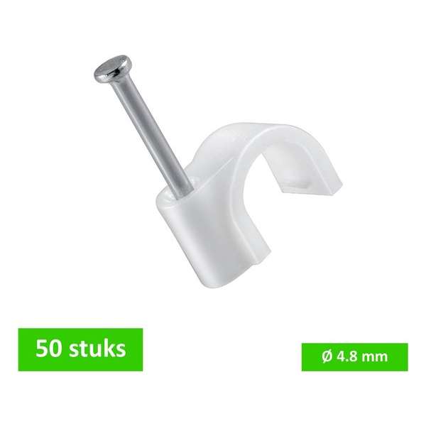 TQ4U kabelclip / spijkerclip rond | voor kabel tot Ø 4.8 mm | kunststof | met stalen nagel 17 mm | wit | 50 STUKS