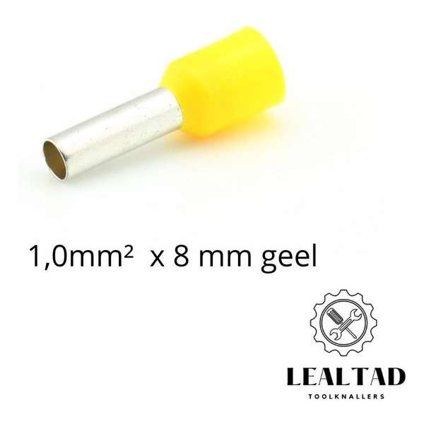 Adereindhuls 1,0 mm² x 8 mm geel 100 stuks | Ferrule | Draadhuls | Adereindhulzen | Eindverbinder