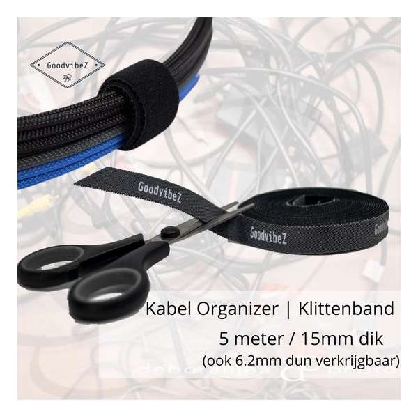 Klittenband Kabel Management | 5M / Dik 15mm | Netjes opruimen en organizen van kabels en snoeren