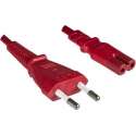 DINIC stroomkabel met rechte C7 plug en rechte stekker - 2x 0,75mm / rood - 1,8 meter