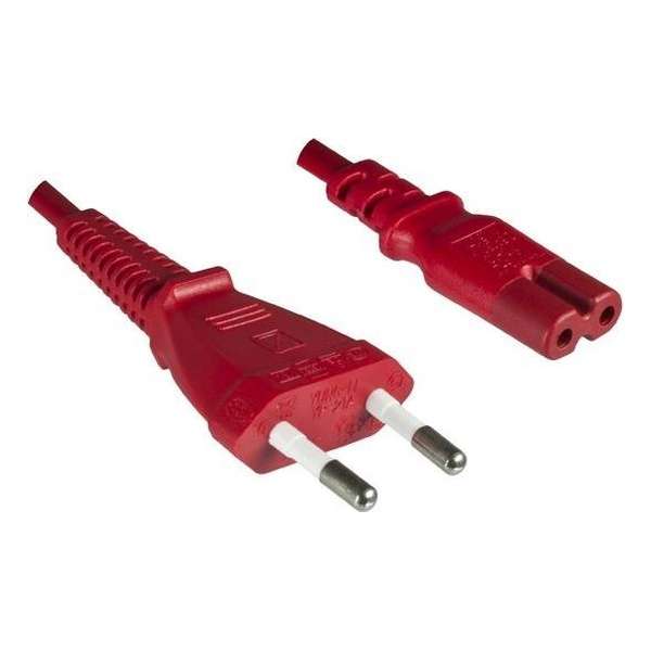 DINIC stroomkabel met rechte C7 plug en rechte stekker - 2x 0,75mm / rood - 1,8 meter