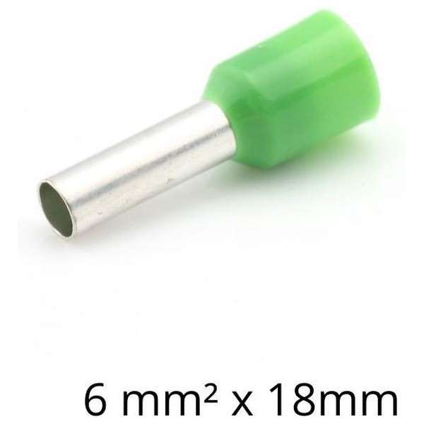 Adereindhuls 6,00 mm² x 18 mm groen 100 stuks | Ferrule | Draadhuls | Adereindhulzen | Eindverbinder