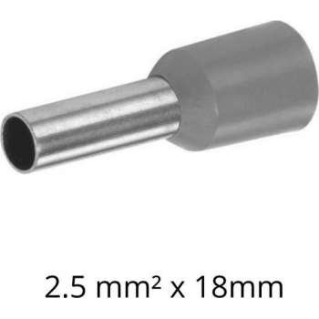 Adereindhuls 2,5 mm² x 18 mm grijs 100 stuks | Ferrule | Draadhuls | Adereindhulzen | Eindverbinder