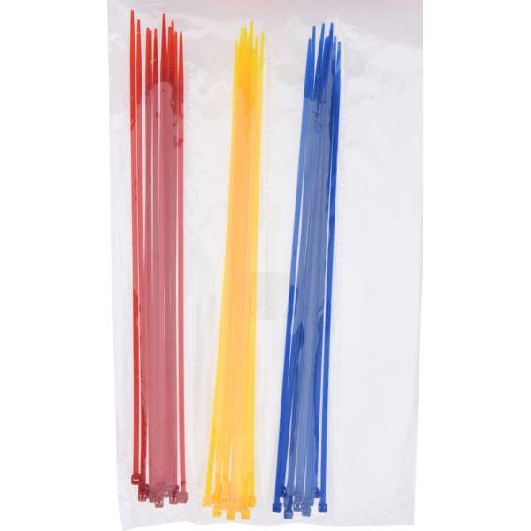 50x stuks kabelbinders / bundelbanden / tiewraps - 25 cm - rood/geel/blauw - bundelbanden - tiewraps / tie ribs / kabelbinders