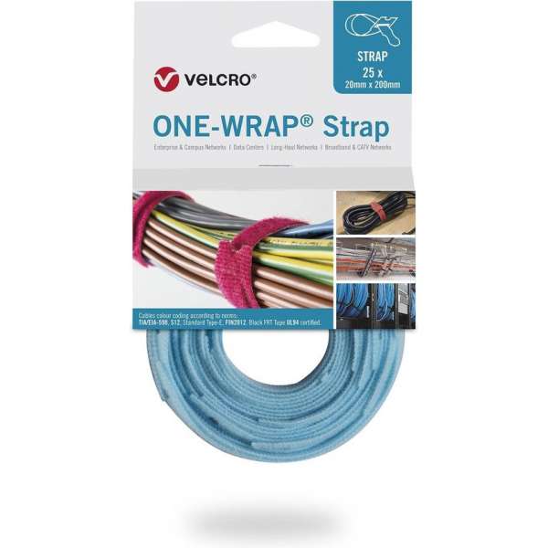 Velcro One-Wrap klittenband kabelbinders 200 x 12mm / lichtblauw (25 stuks)