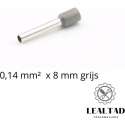 Adereindhuls 0,14x8 mm grijs 100 stuks | Ferrule | Draadhuls | Adereindhulzen | Eindverbinder