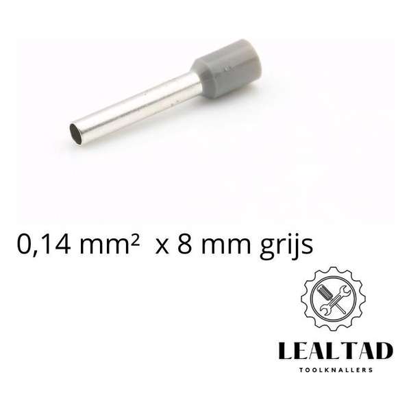 Adereindhuls 0,14x8 mm grijs 100 stuks | Ferrule | Draadhuls | Adereindhulzen | Eindverbinder