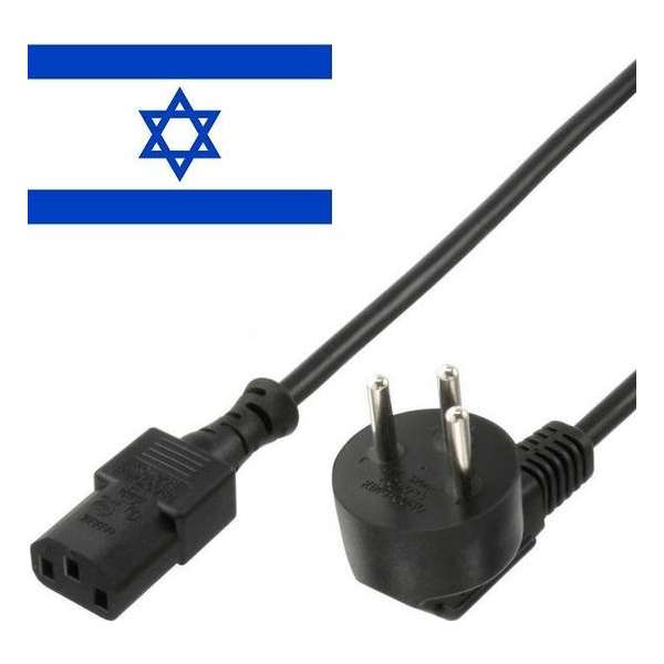 EECONN Apparaatsnoer met rechte C13 plug en haakse type H stekker (Israël) - 3x 1,00mm / zwart - 2,5 meter