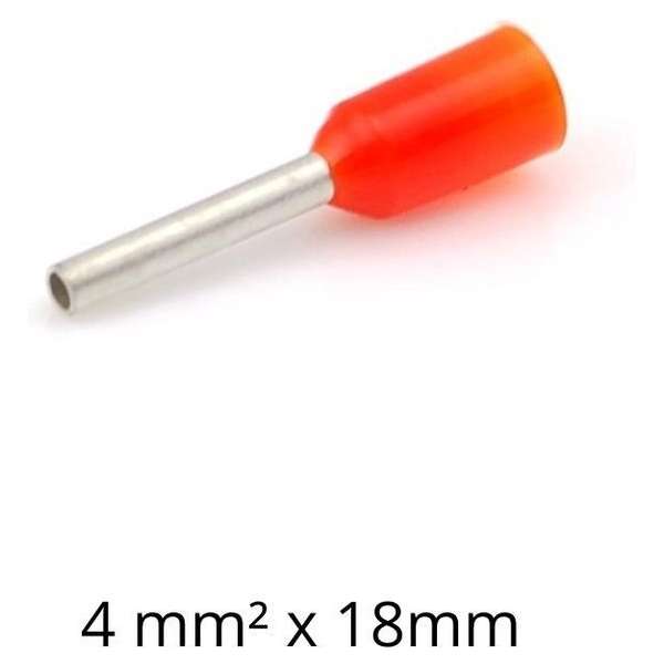 Adereindhuls 4,00 mm² x 18 mm oranje 100 stuks | Ferrule | Draadhuls | Adereindhulzen | Eindverbinder