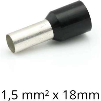 Adereindhuls 1,50 mm² x 18 mm zwart 100 stuks | Ferrule | Draadhuls | Adereindhulzen | Eindverbinder