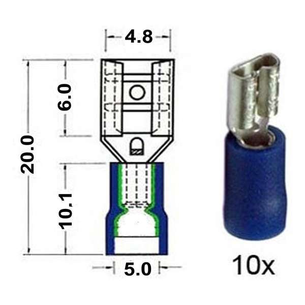 Kabelschoen schuif vrouwelijk  4.8 mm blauw 10 stuks