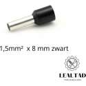 Adereindhuls 1,5 mm² x 8 mm zwart 100 stuks | Ferrule | Draadhuls | Adereindhulzen | Eindverbinder