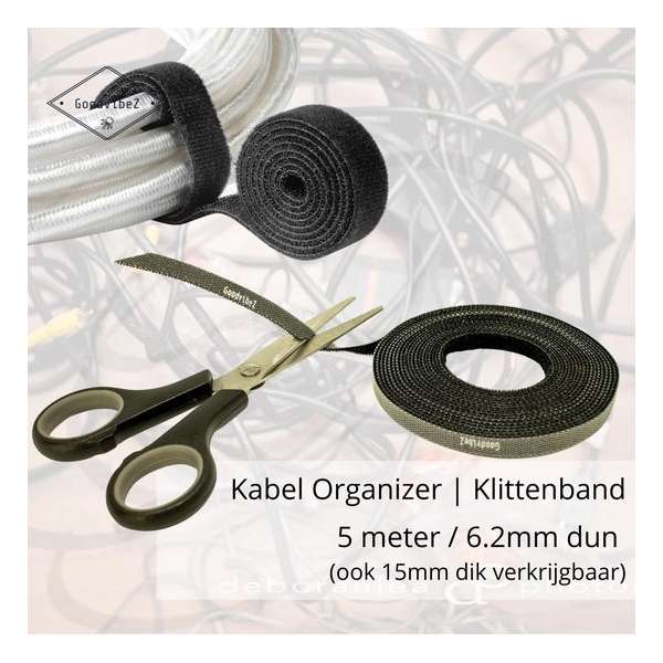 Klittenband Kabel Management | 5M / Dun 6mm | Netjes opruimen en organizen van kabels en snoeren