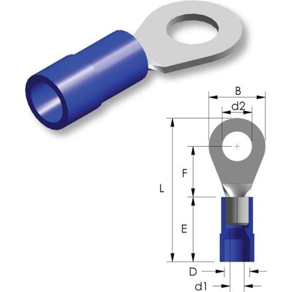 Nylon ringtong M5 Blauw 25st - Kabelschoen - AMP connector